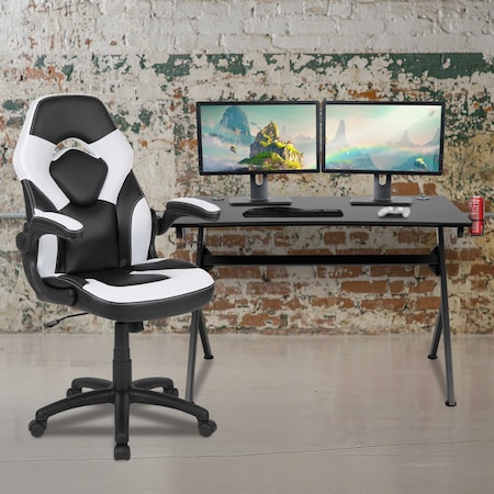 Flash Furniture Black Gaming Desk and Chair Set with Cup Holder BLN-X10D1904-WH-GG